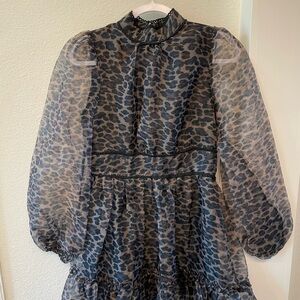 Leopard Print Sheer Sleeve Dress
